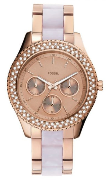 公式の店舗 Fossil Stella Multifunction Rose Gold Dial Two Tone Steel 時計