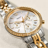 Fossil Neutra Chronograph Mother of Pearl White Dial Two Tone Steel Strap Watch for Women - ES5216