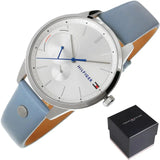 Tommy Hilfiger Brooke Silver Dial Light Blue Leather Strap Watch for Women - 1782023