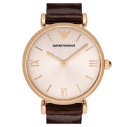 Emporio Armani Classic Quartz Pink Dial Brown Leather Strap Watch For Women - AR1911