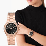 Michael Kors Lennox Three-Hand Black Dial Rose Gold Steel Strap Watch For Women - MK7233