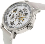 Fossil Boyfriend Automatic Skeleton Silver Dial White Leather Strap Watch for Women - ME3069