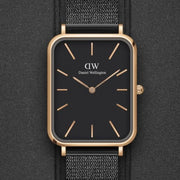 Daniel Wellington Quadro Pressed Ashfield Black Dial Black Mesh Strap Watch for Women - DW00100467