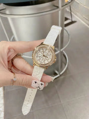 Guess Crown Jewel Multifunction Diamonds White Dial White Leather Strap Watch for Women - GW0411L1