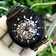 Fossil Modern Machine Automatic Silver Dial Black Steel Strap Watch for Men - ME3080