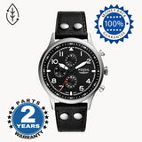 Fossil Retro Pilot Chronograph Black Dial Black Leather Strap Watch for Men - FS5806