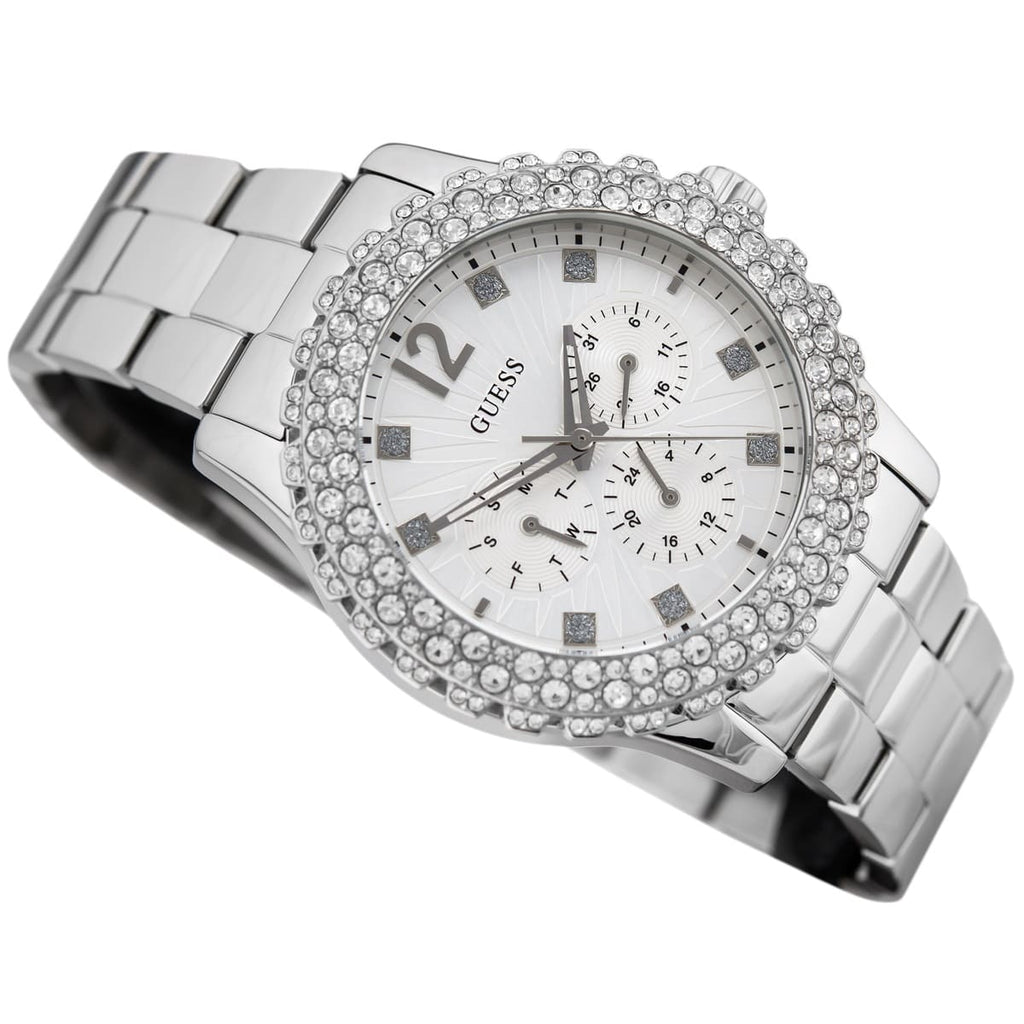 Guess Dazzler Diamonds Silver Dial Silver Steel Strap Watch for Women