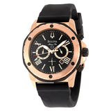 Bulova Marine Star Chronograph Black Dial Black Leather Strap Watch for Men - 98B104