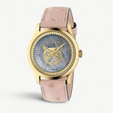 Gucci G Timeless Skeleton 16K Gold Mother of Pearl Dial Pink Leather Strap Watch For Women - YA1264110