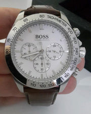 Hugo Boss Ikon Chronograph White Dial Brown Leather Strap Watch for Men - 1513175