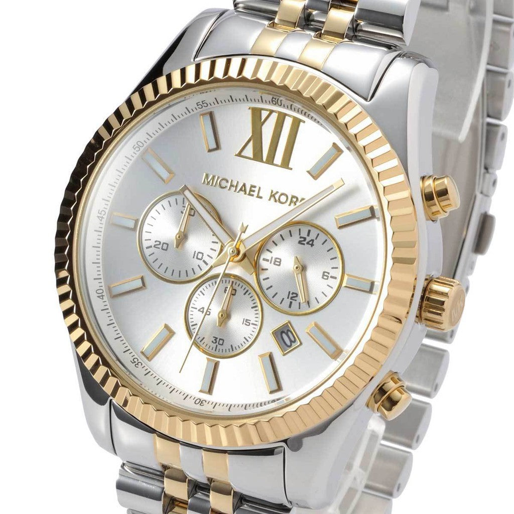 Michael Kors Lexington Silver for Men Two Steel Tone Strap Dial Watch