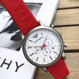 Emporio Armani Luigi Chronograph White Dial Red Rubber Strap Watch For Men - AR11021