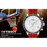 Tissot Quickster Chronograph NBA Chicago Bulls Jam Tangan Tali NATO Merah Dial Putih Untuk Pria - T095.417.17.037.04