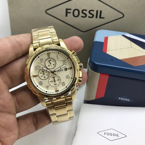 Fossil Dean Chronograph Champagne Dial Gold Steel Strap Watch for Men