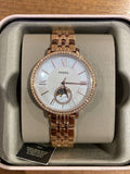 Fossil Jacqueline Analog Moonphase Mother of Pearl White Dial Rose Gold Steel Strap Watch for Women - ES5165