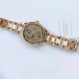 Fossil Rye Automatic Skeleton Gold Dial Gold Steel Strap Watch for Women - BQ3755