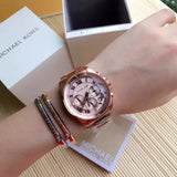 Michael Kors Brecken Chronograph Quartz Rose Gold Dial Rose Gold Steel Strap Watch For Women - MK6367