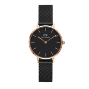 Daniel Wellington Petite Ashfield Black Dial Black Mesh Strap Watch for Women - DW00100307
