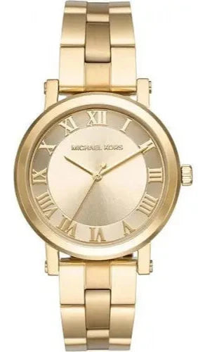 Michael Kors Slim Runway Gold Dial Gold Steel Strap Watch For Women - MK3456