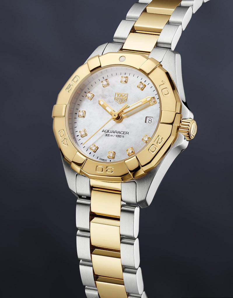 TAG Heuer Aquaracer Quartz Ladies Mother of Pearl Steel & Yellow Gold  Plated Watch