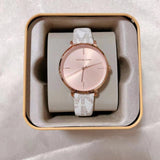 Michael Kors Jayne Three Hand Rose Gold Dial White Leather Strap Watch For Women - MK7128