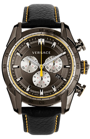 Versace V Ray Chronograph Grey Dial Black Leather Strap Watch for Men - VDB020014