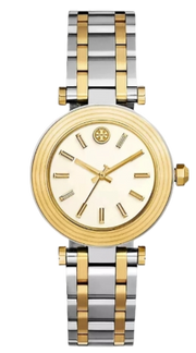 Tory Burch Classic T White Dial Two Tone Steel Strap Watch for Women - TBW9014