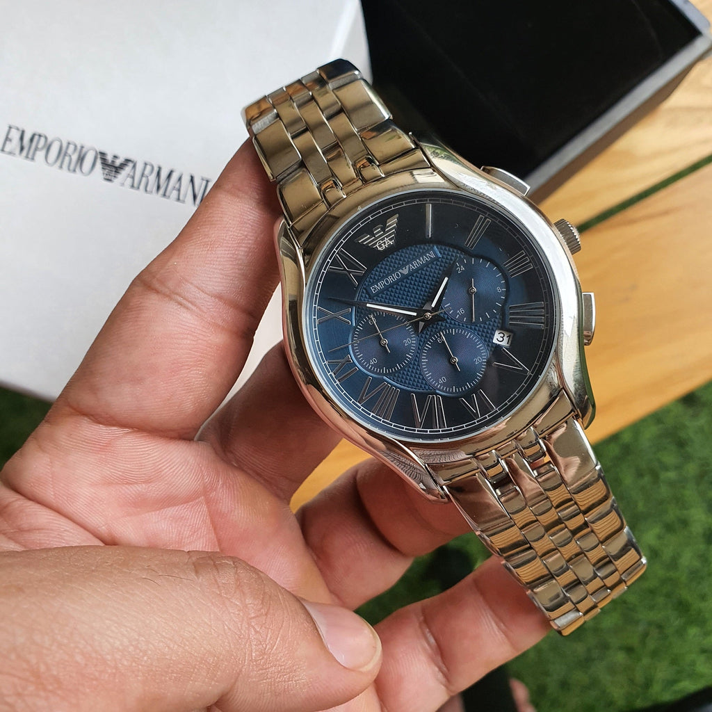 Emporio Armani Classic Navy Blue Dial Stainless Steel Watch For Men