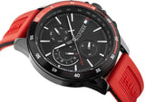 Tommy Hilfiger Multifunction Quartz Black Dial Red Rubber Strap Watch for Men  - 1791722