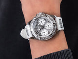 Guess Frontier Diamonds Silver Dial White Rubber Strap Watch For Women - W1160L4