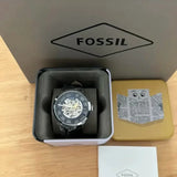 Fossil Townsman Automatic Skeleton Blue Dial Black Leather Strap Watch for Men - ME3200