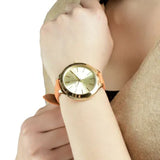 Michael Kors Runway Quartz Gold Dial Orange Leather Strap Watch For Women - MK2275