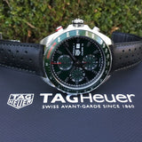 Tag Heuer Formula 1 Kaliber 16 Kronograf Otomatis Jam Tangan Tali Kulit Hitam Dial Hijau untuk Pria - CAZ2016.FC6473
