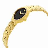 Movado Veturi Black Dial Gold Steel Strap Watch for Women - 0606935