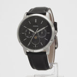 Fossil Neutra Minimalist Moonphase Black Dial Black Leather Strap Watch for Men - FS5904