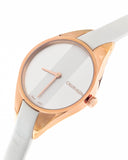 Calvin Klein Rebel White Grey Dial White Leather Strap Watch for Women - K8P236L6