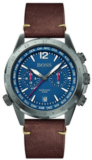 Hugo Boss Nomad Chronograph Blue Dial Brown Leather Strap Watch for Men - 1513773