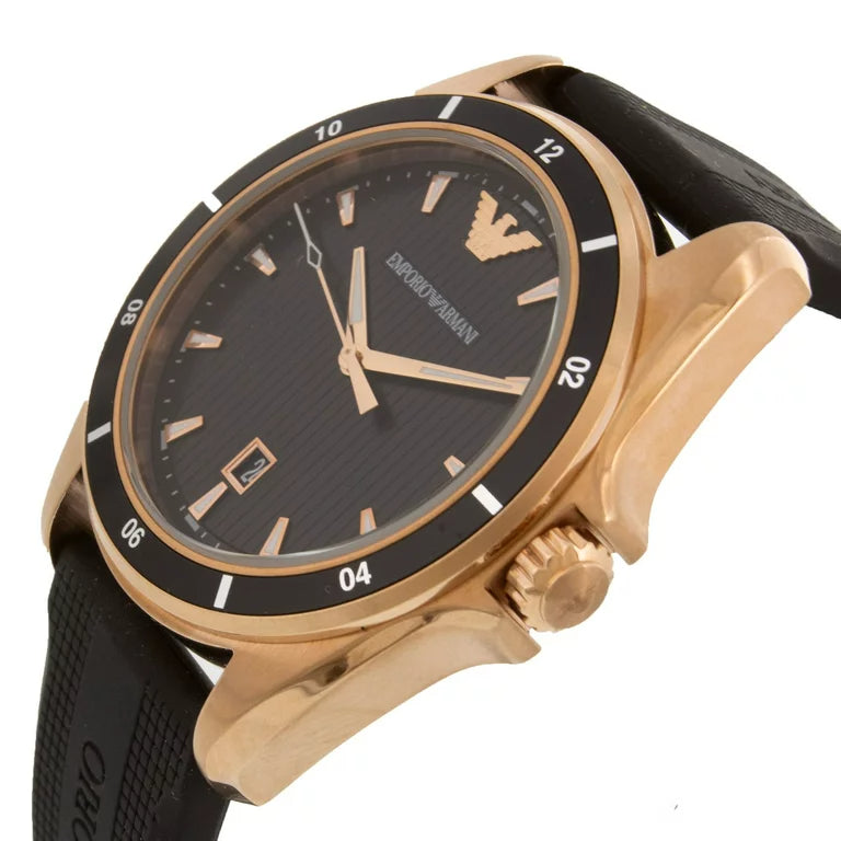 EMPORIO ARMANI AR11101 BLACK RUBBER ROSE outlets GOLD CASE MEN'S WATCH