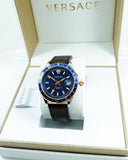 Versace Hellenyium GMT Blue Dial Brown Leather Strap Watch for Men - V11080017