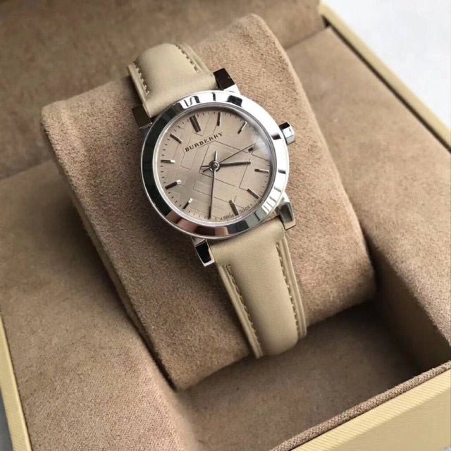 Burberry The City Beige Dial Beige Leather Strap Watch for Women
