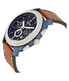 Fossil Machine Chronograph Blue Dial Brown Leather Strap Watch for Men - FS5232