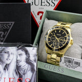 Guess Chaser Chronograph Black Dial Gold Steel Strap Watch for Men - W0170G2