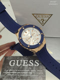 Guess Athena White Dial White Dial Blue Rubber Strap Watch For Women - GW0030L5