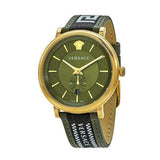 Versace V-Circle Quartz Green Dial Green Leather Strap Watch for Men - VEBQ01519