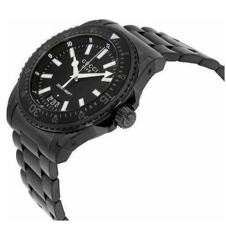 Gucci Dive Quartz Black Dial Black Steel Strap Watch For Men