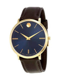 Movado Ultra Slim Blue Dial Brown Leather Strap Watch For Men - 0607088