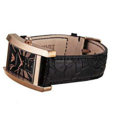 Emporio Armani Classic Black Dial Black Leather Strap Watch For Women