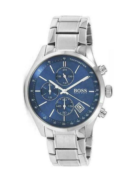 Hugo Boss Grand Prix Chronograph Blue Dial Silver Steel Strap Watch for Men - 1513478