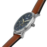 Fossil Neutra Minimalist Moonphase Blue Dial Brown Leather Strap Watch for Men - FS5903