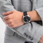 Emporio Armani Claudio Chronograph Black Dial Black Leather Strap Watch For Men - AR11542